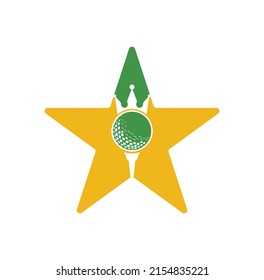 King Golf Star Form Konzept Vektorlogo Design. Golfball mit Krone Vektorsymbol.