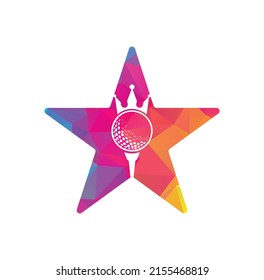 King Golf Star Form Konzept Vektorlogo Design. Golfball mit Krone Vektorsymbol.