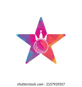 King golf star shape concept vector logo design. Golf ball with crown vector icon.