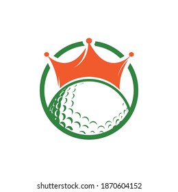 Diseño del logo del vector de golf King. Balón de golf con icono vectorial de la corona.