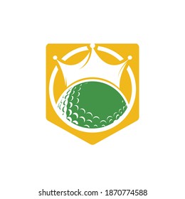 King golf vector logo design. Golf ball with crown vector icon.