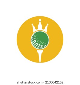 King golf vector logo design. Golf ball with crown vector icon.	