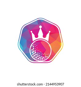 Diseño del logo del vector de golf King. Balón de golf con icono vectorial de la corona.