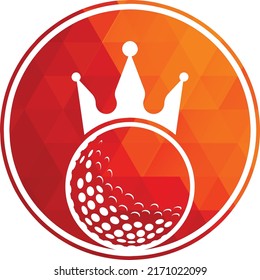 Diseño del logo del vector de golf King. Balón de golf con icono vectorial de la corona.