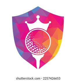 Diseño del logo del vector de golf King. Balón de golf con icono vectorial de la corona.