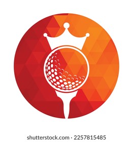 Diseño del logo del vector de golf King. Balón de golf con icono vectorial de la corona.