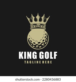 Diseño del logo del vector de golf King. Baloncesto de golf con vector de corona