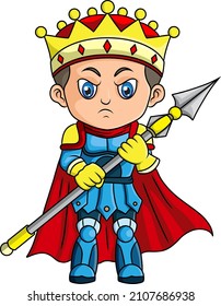 The king with the good costume is holding the sharp spear of illustration