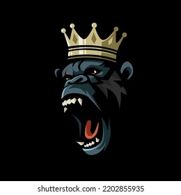 King gorilla kong roaring mascot logo design illustration vector isolated on dark background