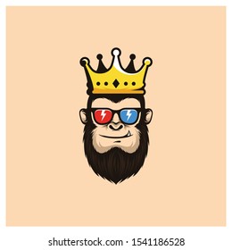 King Gorilla Logo Design. Gorilla with sunglasses and crown.