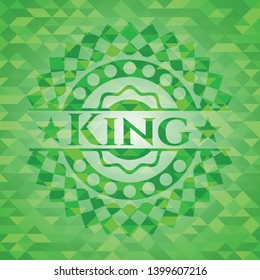 King green emblem with triangle mosaic background. Vector Illustration. Detailed.