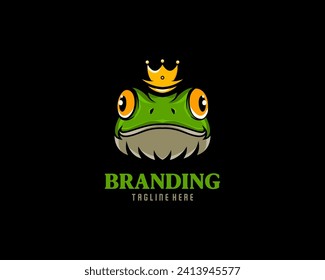 King green frog logo,toad wear crowns the perfect mascot for your business