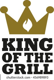 Rey de la parrilla con corona y llama