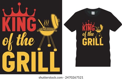 King of the grill, retro vintage Barbacoa, parrilla de barbacoa, comida de barbacoa, carne, carne, parrilla, amante de la parrilla Vector gráfico camisetas de diseño. Este diseño de la camiseta de barbacoa listo para el Anuncio, póster, etiqueta engomada, taza, etc.