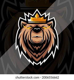 King grizzly mascot logo esports design template