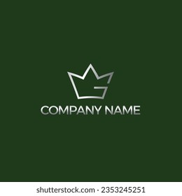 King guard logo. Shield, letter G and crown with flat logo concept in gradient silver color