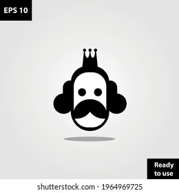 King Head Cartoon mit Schnurrbart und Bart Logo Firma, Logo Vektordesign. Bedienerfreundlich, einfach zu bearbeiten.
