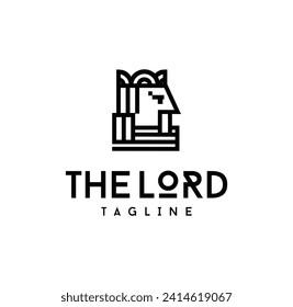 king head with crown hipster line style logo design vector icon illustration