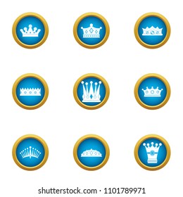 King head icons set. Flat set of 9 king head vector icons for web isolated on white background