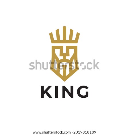 King head logo. Royal crown face line icon. Vector illustration.