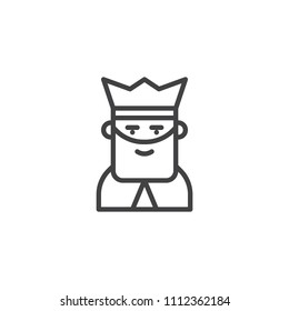 King head outline icon. linear style sign for mobile concept and web design. Crowned king with beard simple line vector icon. Symbol, logo illustration. Pixel perfect vector graphics