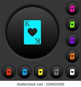 King of hearts card dark push buttons with vivid color icons on dark grey background