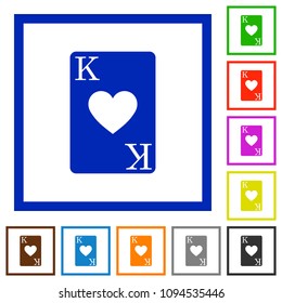 King of hearts card flat color icons in square frames on white background