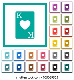 King of hearts card flat color icons with quadrant frames on white background