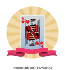 king of hearts card icon cartoon pop art round icon with ribbon vector illustration graphic design