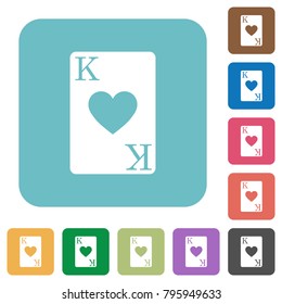 King of hearts card white flat icons on color rounded square backgrounds