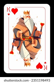 King of hearts, original playing card design on black background. Vector illustration