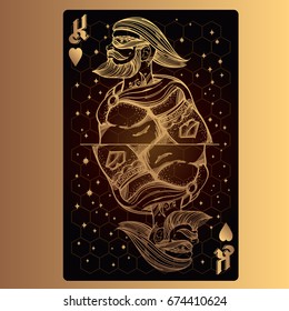 King of hearts. Playing card with original design on the theme of space.