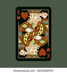 Rei de Copas, jogando cartas em preto. Ilustração isolada de vetor. Linhas de traçado editáveis.	
