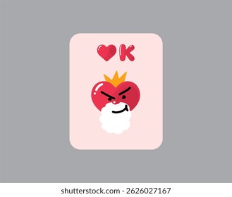 king of Hearts. Stylized Vector minimalist style playing card with graphic character funny king with pink background