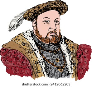 King Henry VIII of England (1491-1547) with feathered hat and red coat, portrait