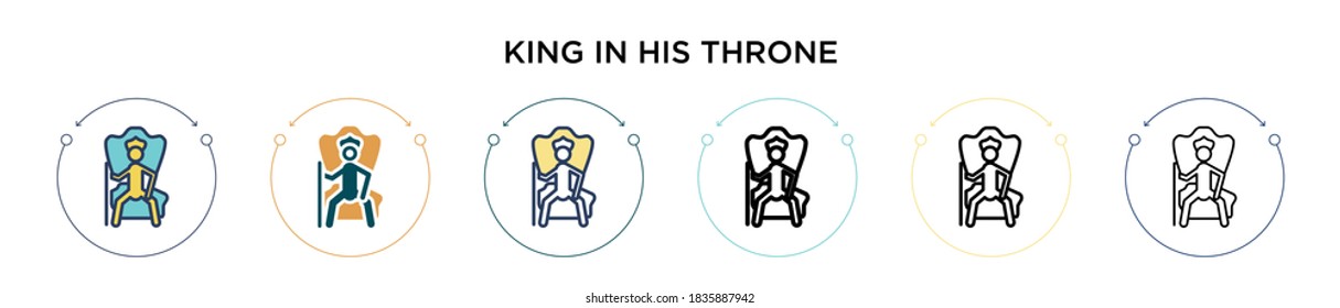 King in his throne icon in filled, thin line, outline and stroke style. Vector illustration of two colored and black king in his throne vector icons designs can be used for mobile, ui, web