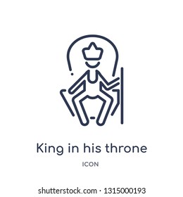 king in his throne icon from people outline collection. Thin line king in his throne icon isolated on white background.