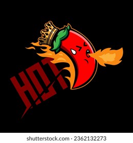 King Hot chili mascot cartoon design illustration vector