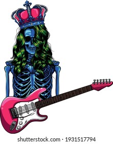 king human skeleton playing on electric guitar