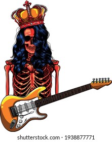 king human skeleton playing on electric guitar