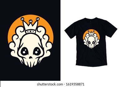 King of human skull with crown illustration for t shirt design