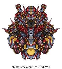 King Hydra Dragon Mecha Design Illustration for Logo, Mascot, Sticker, T-Shirt, Tattoo