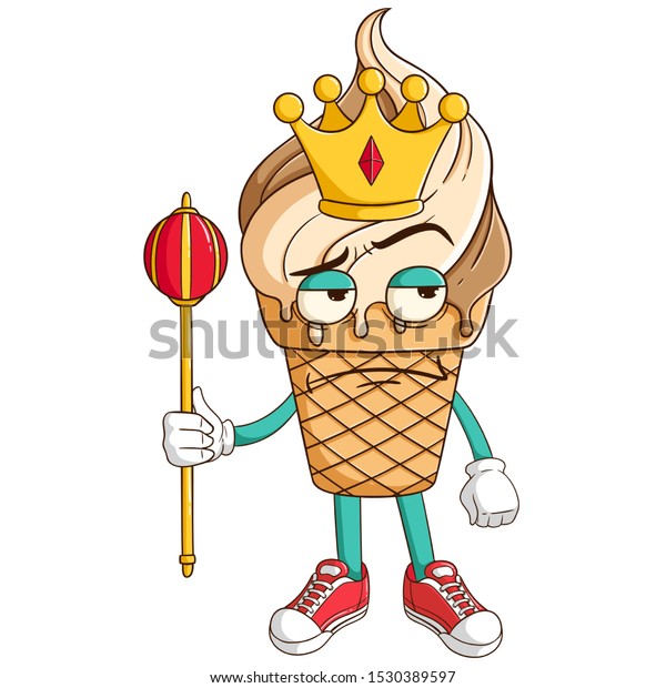 King Ice Cream Waffle Cone Cartoon Stock Vector Royalty Free 1530389597