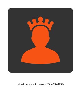 King icon from Award Buttons OverColor Set. Icon style is orange and gray colors, flat rounded square button, white background.