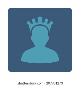 King icon from Award Buttons OverColor Set. Icon style is cyan and blue colors, flat rounded square button, white background.
