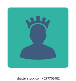 King icon from Award Buttons OverColor Set. Icon style is cobalt and cyan colors, flat rounded square button, white background.