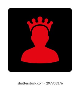 King icon from Award Buttons OverColor Set. Icon style is intensive red and black colors, flat rounded square button, white background.