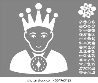 King icon with bonus configuration clip art. Vector illustration style is flat iconic white symbols on gray background.