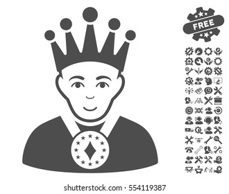 King icon with bonus setup tools clip art. Vector illustration style is flat iconic gray symbols on white background.