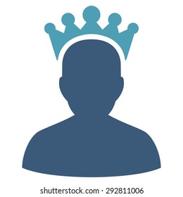 King icon from Competition & Success Bicolor Icon Set. Vector style: flat bicolor symbols, cyan and blue colors, rounded angles, white background.